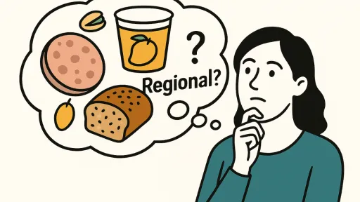 Bild mit Person, die &uuml;berlegt, welche Zutaten regional sind.